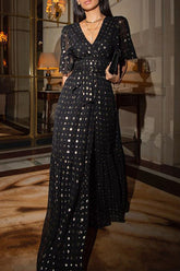 Sexy Polka Dot Slit V Neck Irregular Dress Dresses