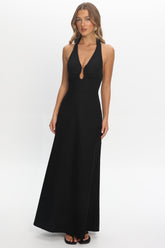Lioren Plunging Halterneck Maxi Dress Black