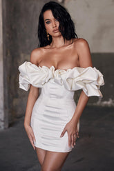 Waist Slimming Bodycon Off Shoulder Boned Ruffle Party Dress
