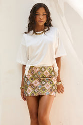 Mosaic Glow Sequin Mini Skirt - Lime Multi