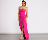 April Front Slit Strapless Crepe Dress