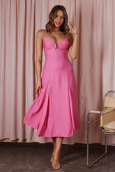 Sunshine Daze Pleated Bust Midi Dress Hot Pink
