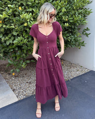 Celie Dress - Bordeaux | Women's Linen Midi Dress