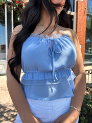 Gwenna Chiffon Halter Top- Blue