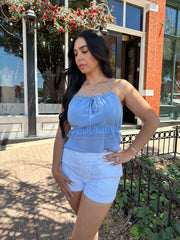 Gwenna Chiffon Halter Top- Blue