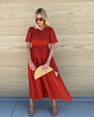 Iolana Dress Rust | Women's Cotton Smock Midi Dress