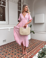 Korbela Dress - Powder Pink | Women's Linen Midi Dress