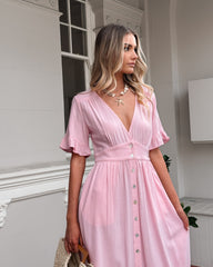 Korbela Dress - Powder Pink | Women's Linen Midi Dress