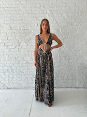 Lauren Floral Cutout Maxi Dress- Black