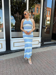 Macie Mint Chevron Halter Knit Maxi Dress