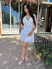 Maribel White Lace V-Neck Mini Dress