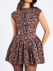 Women Clothing High Grade Party Dress Sexy Leopard Print Backless Dress Women Sweet Spicy A line