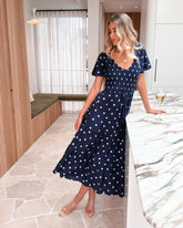 Pauletta Navy Spot Dress | Women's Polka Dot Maxi Dress