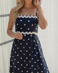 Priah Navy Spot Dress | Women's Polka Dot Midi Dress