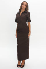 City Girl Collared Maxi Dress Chocolate