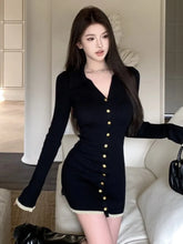 Elegant Knitted Mini Dresses for Women V-neck Flare Sleeve Bodycon Slim Party Dress Korean Fashion New Short Vestidos Mujer