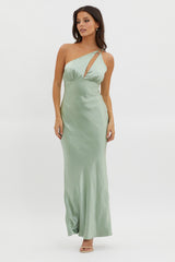 Think Of Me One-Shoulder Satin Dress Mint