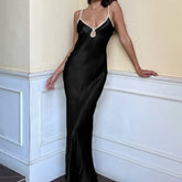 Sexy Dress Women y2k Clothes Contrast Color V Neck Spaghetti Strap Sleeveless Bodycon Long Dress Evening Party Dresses