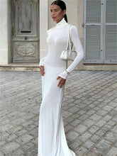 Elegant Fashion Turtleneck Long Dress Female High Waist Long Sleeve Slim Autumn New Solid Dress Women’s Party Dress