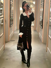 Winter Knitwear V-Neck Maxi Dress Female Ruffled High Waist Cardigan Ribbed Sweater Elegant Party Dress Women’s Knit Dress