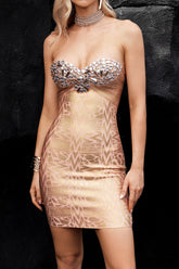 Metallic Glitter Strapless Bodycon Party Dress