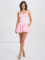 Aubrey Pink Satin Charming Bubble Hem Mini Dress