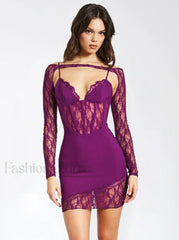 Elsie Purple Lace Charming and Crepe Mini Dress