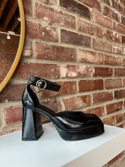 Hollis Black Patent Square Toe Platform Heel