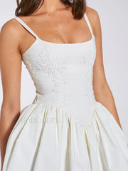 Kadi White Cotton Drop Graceful Waist Corset Mini Dress