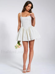 Kadi White Cotton Drop Graceful Waist Corset Mini Dress