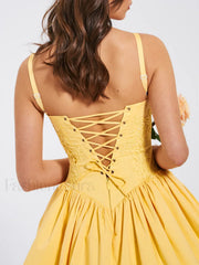 Kadi Yellow Cotton Drop Graceful Waist Corset Mini Dress