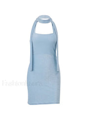 Metallic Halter Bodycon Mini Dress