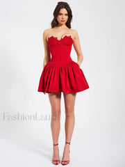 Sacha Red Lace Drop Graceful Waist Corset Puffy Mini Dress