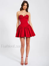 Sacha Red Lace Drop Graceful Waist Corset Puffy Mini Dress
