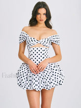 Umika Polka Dots Charming Bubble Hem Mini Dress