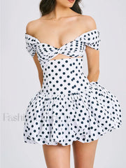 Umika Polka Dots Charming Bubble Hem Mini Dress