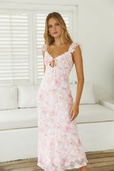Tranquil Petal Floral Midi Dress Pink