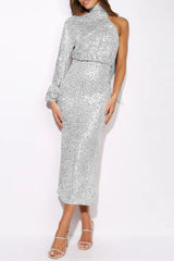 Elegant Formal Solid Sequins Slit Halter Evening Dress Dresses(6 Colors)