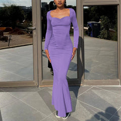 2025 Elegant Long Sleeve Party Dresses Sexy High Waist Slim Fit Women’s Evening Dress Fashion Solid Color Pleated Long Dresses