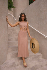 Fluttering Hearts Maxi Dress Tan