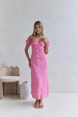 Kissed By The Sun Off Shoulder Maxi Dress Pink