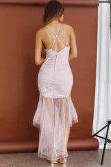 Mon Amour Lace Detail Tulle Mesh Hem Dress Blush