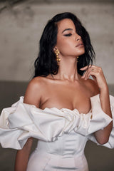 Waist Slimming Bodycon Off Shoulder Boned Ruffle Party Dress