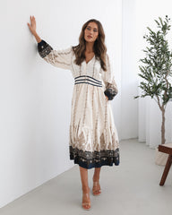 Braelynn White Print Dress | Women's Printed Midi Dress