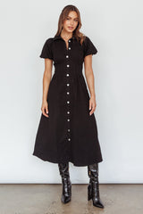 Zurich Pleated Waist Midi Dress Black