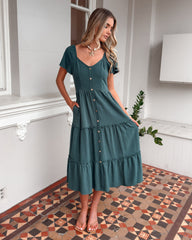 Celie Dress - Deep Green | Women's Linen Midi Dress