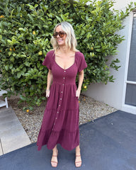 Celie Dress - Bordeaux | Women's Linen Midi Dress