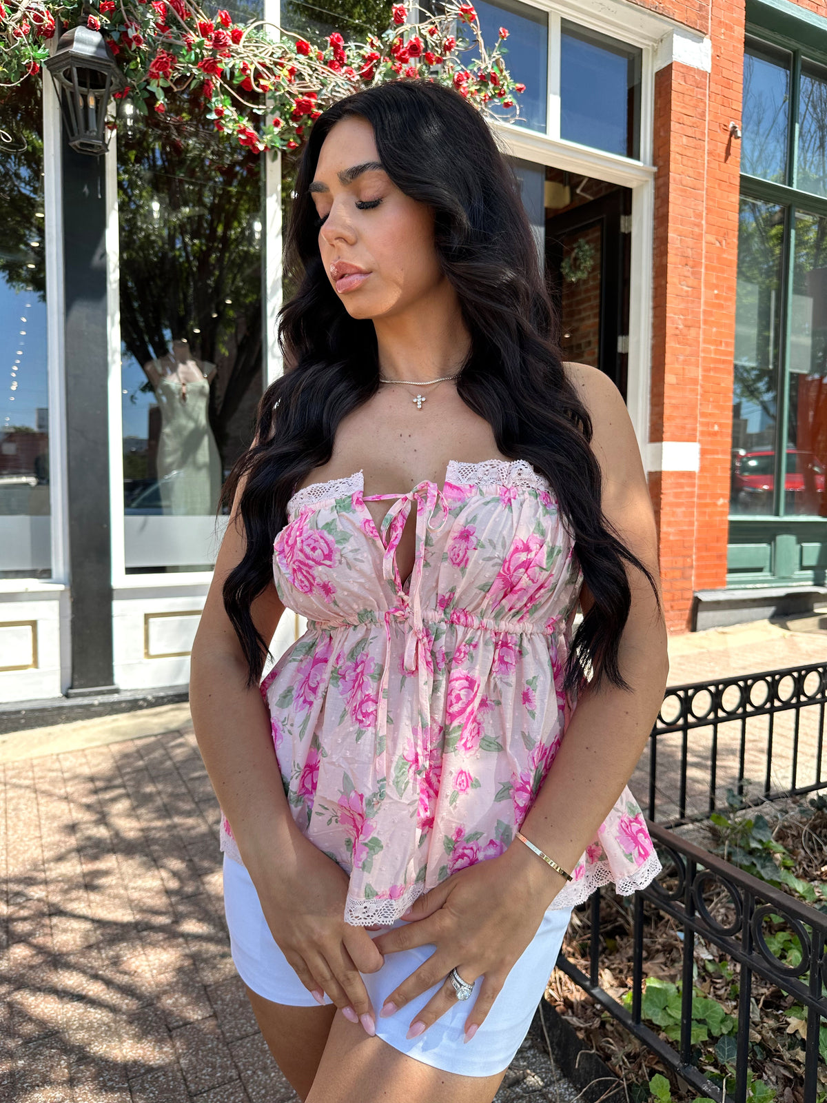 Emilie Pink Floral Babydoll Tank Top