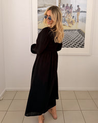Iolana Dress - Black Long Sleeve | Women's Cotton Midi Dress