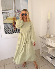 Iolana Dress - Soft Khaki Long Sleeve | Women's Cotton Midi Dress